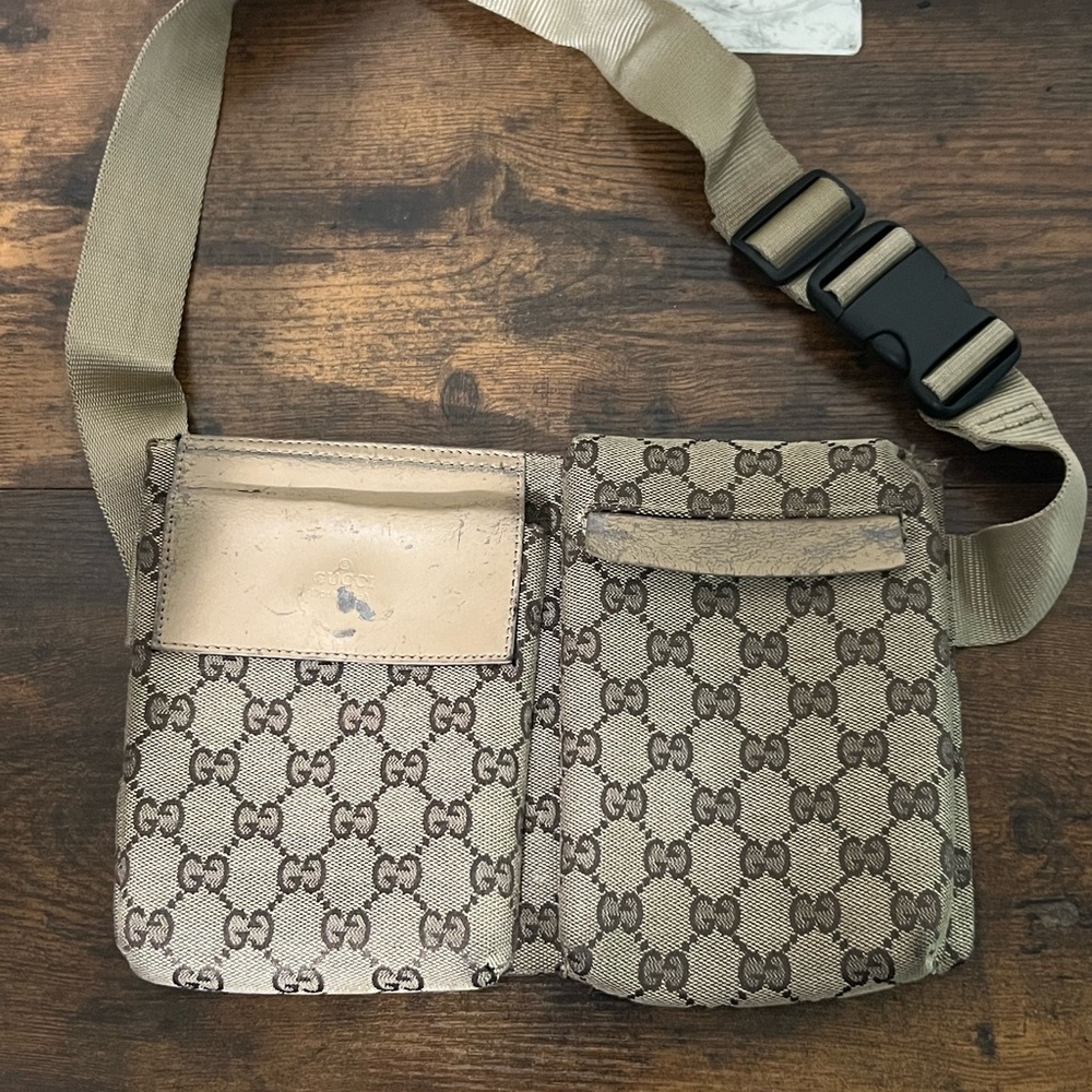 Beige/Brown Monogram Crossbody Belt Bag